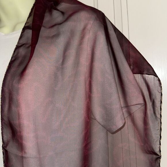 Vintage Semi Sheer Maroon/ Burgundy Long Polyester Scarf /Light Paisley Print - Picture 2 of 6